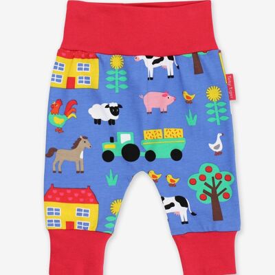 Baby trousers made from organic cotton with a farm print