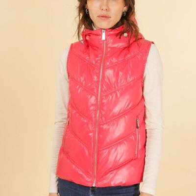 Raspberry sleeveless down jacket with hood
