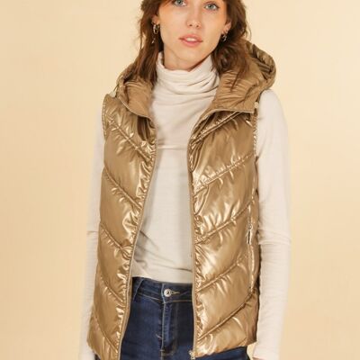 Sleeveless down jacket with hood Gold