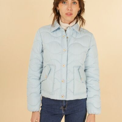 Kurze Daunenjacke mit Gänseblümchenknöpfen Blau