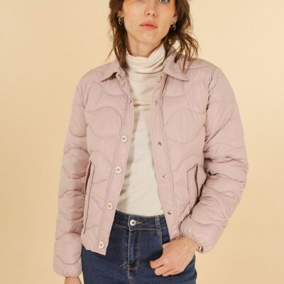 Short puffer jacket with daisy buttons Mauve