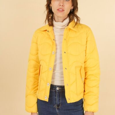 Short puffer jacket with daisy buttons Yellow
