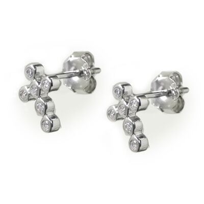 Sterling Silver Cross Earrings with Zirconia