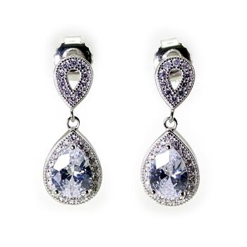 Boucles d'oreilles pendantes en argent sterling 925 avec zircone brillante