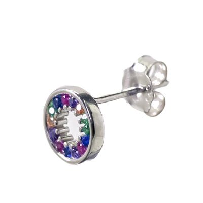 Boucles d'Oreilles Cercle en Argent Massif avec Brillants Multicolores