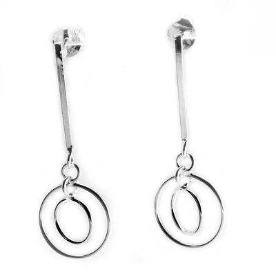 Boucles d'oreilles pendantes à double anneau en argent sterling