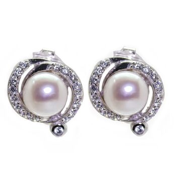 Boucles d'oreilles perle en argent sterling avec zircons 1
