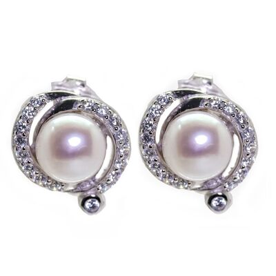 Pearl Sterling Silver Earrings with Zircons