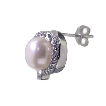 Boucles d'oreilles perle en argent sterling avec zircons 2