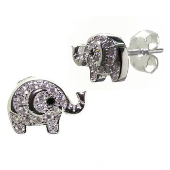 Boucles d'oreilles Lucky Elephant en argent sterling avec diamants 3