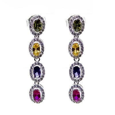 Sterling Silver Earrings with 4 Multicolor Oval Zircons