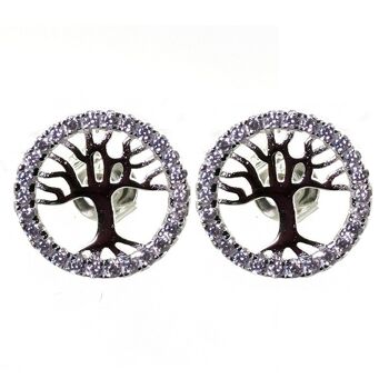 Boucles d'oreilles arbre de vie en argent sterling avec diamants 2