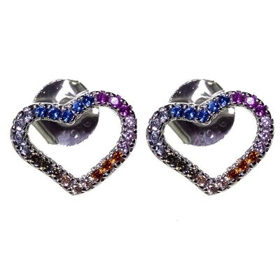 Boucles d'oreilles coeur en argent sterling avec zircone multicolore