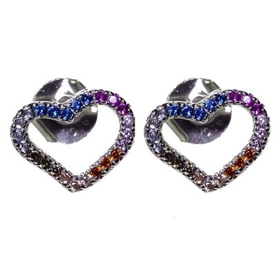 Sterling Silver Heart Earrings with Multicolor Zirconia