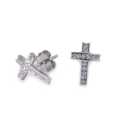 Boucles d'oreilles petite croix en argent sterling avec zircone