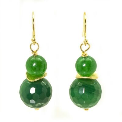 Sterling Silver Gold Plated and Green Agates Earrings