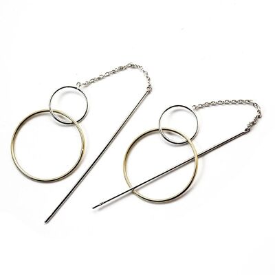 Sterling Silver Earrings Combined Hoops with Chain