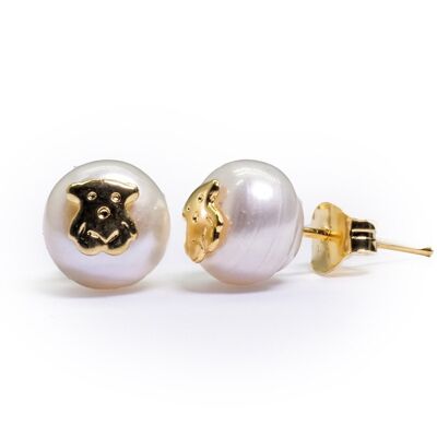 24Kt Gold Plated Silver Bear Earrings with Cultured Pearl