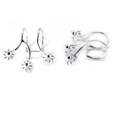 Sterling Silver Cartilage Earrings with 3 Flowers