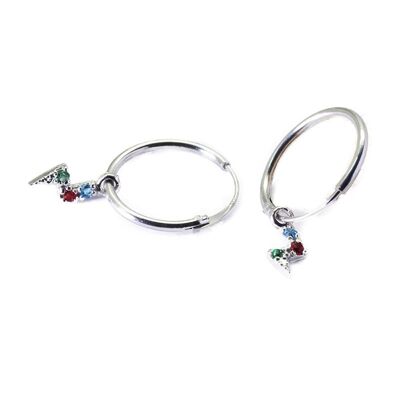 Sterling Silver Hoops with Lightning Pendant with Multicolor Zircons