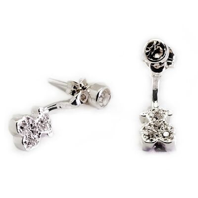 Sterling Silver Bear Earcuff Earrings with Diamonds