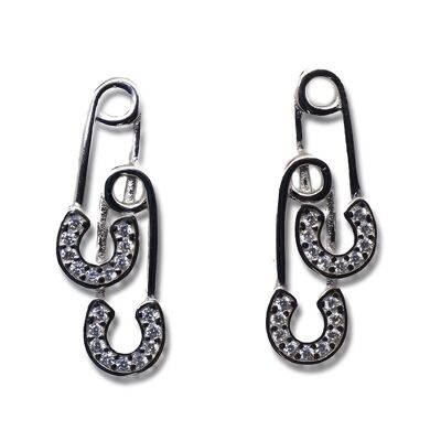 Brilliant Safety Pin Sterling Silver Earrings