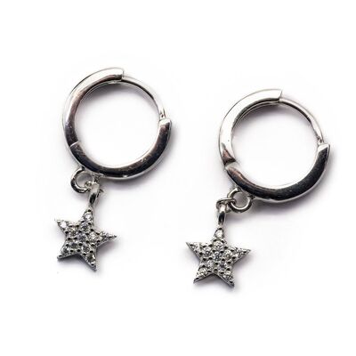 Boucles d'oreilles créoles en argent sterling avec étoile brillante