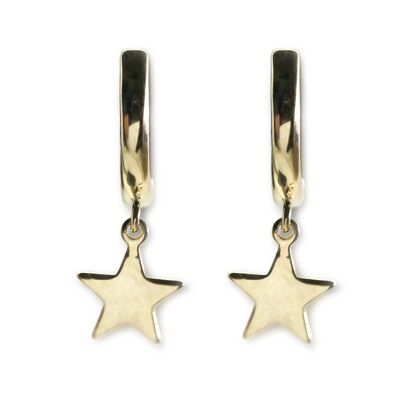 Sterling Silver Smooth Hoop Earrings with Star Pendant