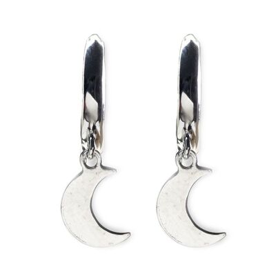 Sterling Silver Smooth Hoop Earrings with Half Moon Pendant