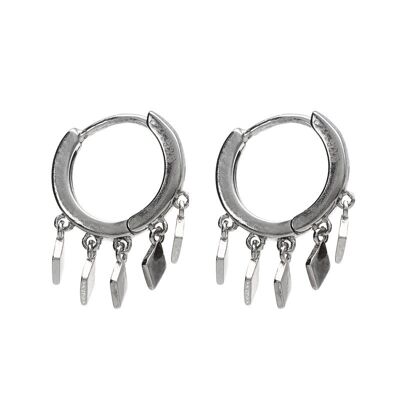 Boucles d'Oreilles Créoles Argent Massif 5 Diamants