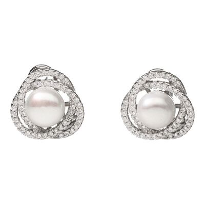 Sterling Silver Omega Brilliant Loops Earrings with Natural Pearl