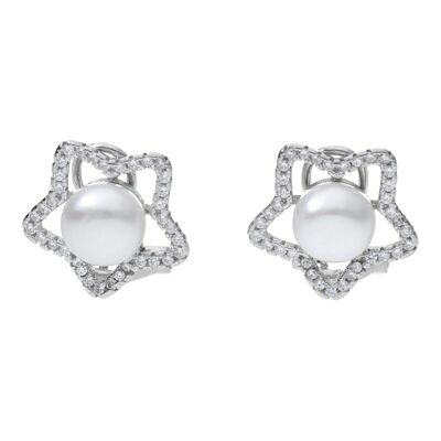 Boucles d'oreilles Omega Star en argent sterling avec perle naturelle