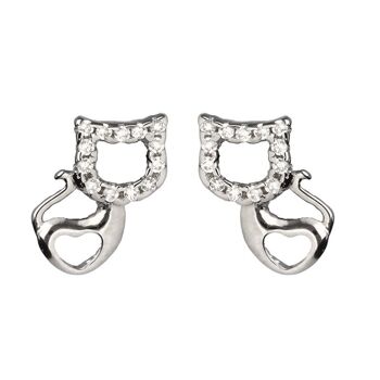 Boucles d'oreilles chat en argent sterling avec zircone