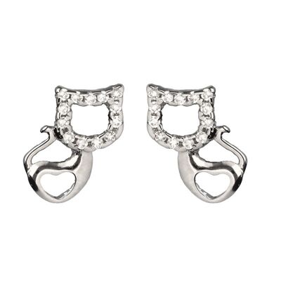 Sterling Silver Cat Earrings with Zirconia