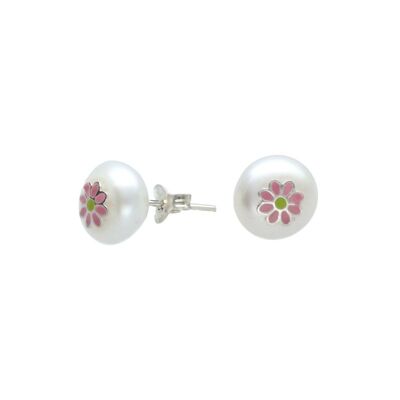 Sterling Silver Pearl Flower 8 Petals Earrings