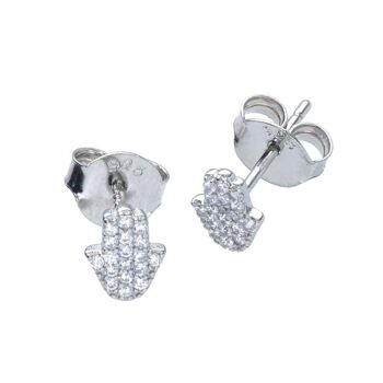 Boucles d'oreilles mini main de Fatima en argent sterling 1