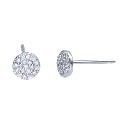 Mini Circle Sterling Silver Earrings with Diamonds