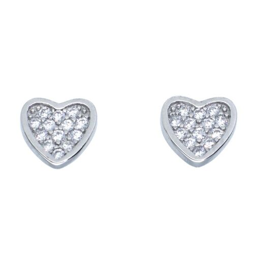 Pendientes Plata de Ley Mini Corazón con Brillantes