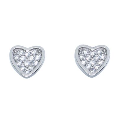 Sterling Silver Mini Heart Earrings with Diamonds