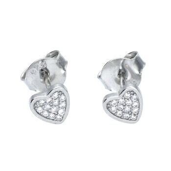 Boucles d'oreilles mini coeur en argent sterling avec diamants 2