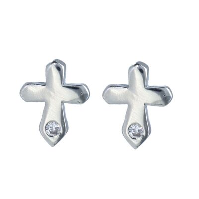 Sterling Silver Mini Cross Earrings with Zirconia
