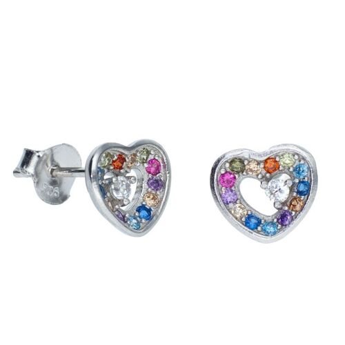 Pendientes Plata de Ley Corazón de Colores