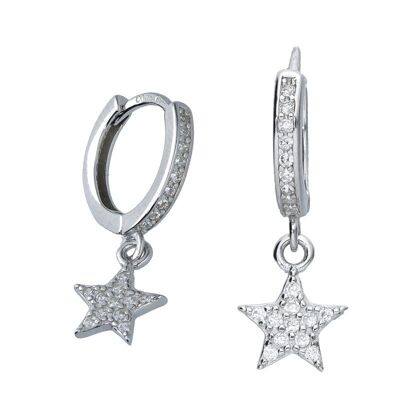 Creole Sterling Silver Earrings with Star and Zircons