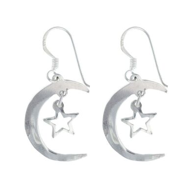Sterling Silver Crescent Moon and Star Earrings