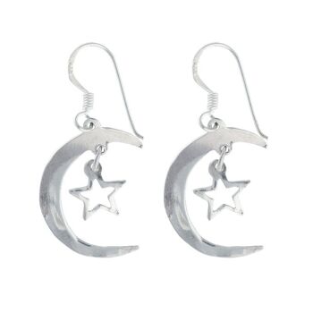 Boucles d'oreilles croissant de lune et étoile en argent sterling