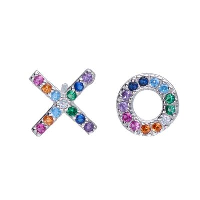 Sterling Silver Cross and Multicolor Circle Zirconia Earrings