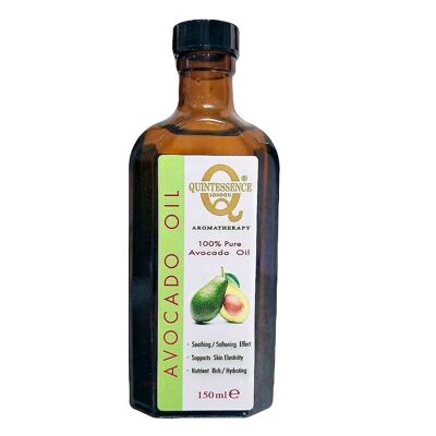 Quintessence London Aromatherapy Avocadoöl für beruhigende und weichmachende Wirkung, 150 ml, Haut, Haar, vegane Schönheit
