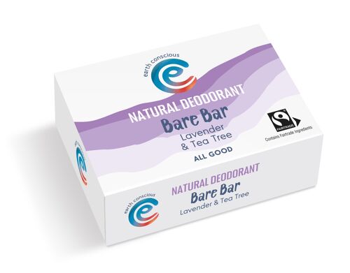 The Bare Bar Solid Natural Deodorant Lavender & Tea Tree 90g Fairtrade, Vegan, Cruelty-Free