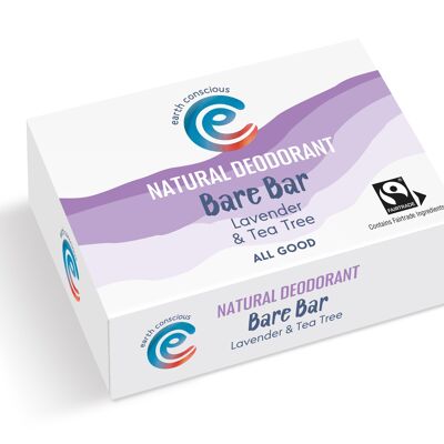 The Bare Bar Solid Natural Deodorant Lavender & Tea Tree 90g Fairtrade, Vegan, Cruelty-Free