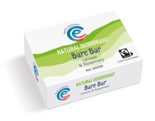 The Bare Bar Solid Natural Deodorant Lemon & Rosemary 90g Cruelty-Free, Vegan, Plastic-Free